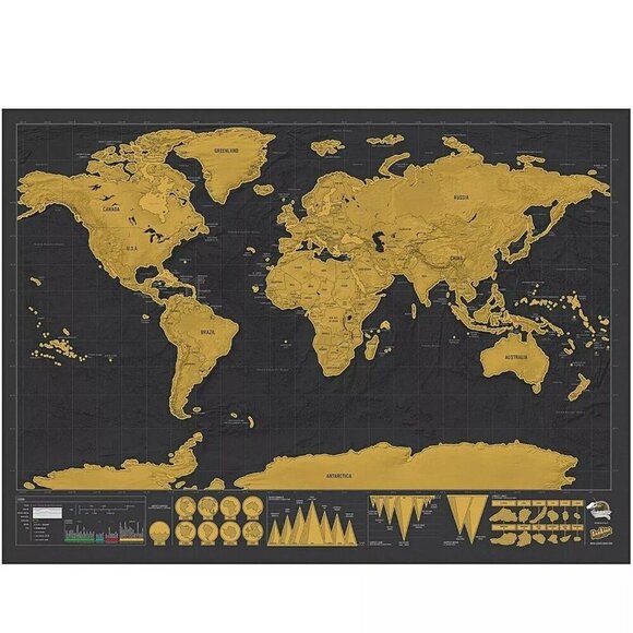 Luckies Deluxe Edition Scratch Off World Map Travel Poster 32x23 Black & Gold - Picture 1 of 9